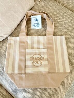 NWT 🏷️ | Trader Joe's Cream Striped Mini Canvas Tote